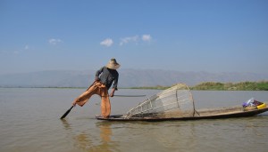 The famous fisherman of Inle Lake- paddling the boat with their foot